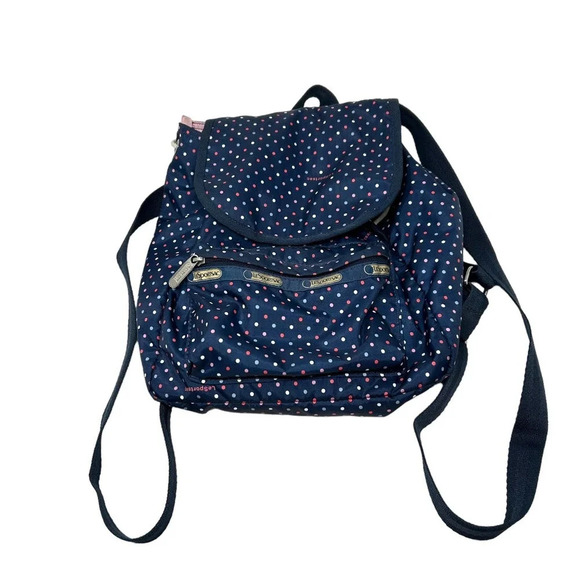 LeSportsac Navy Blue Polka Dot‎ Print Backpack Bag - Picture 1 of 11